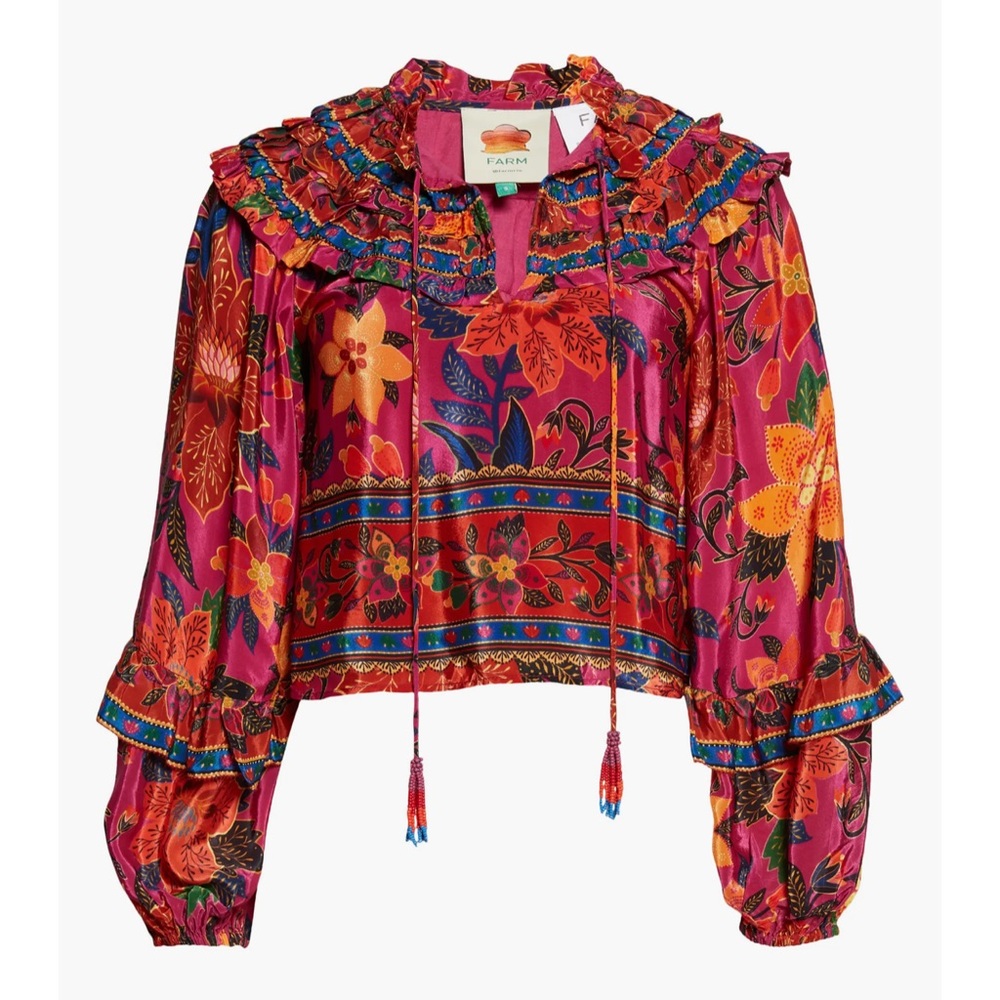 FARM Rio
NWT Tropical Tapestry Long Sleeve Ruffle Top